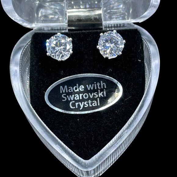 Swarovski Crystal Stud Earrings 8mm Silver Coquette Gift Holiday Glam NWOT - Picture 3 of 7